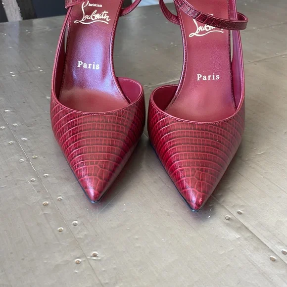 Christian Louboutin jenlove 100mm calf lizzy burgundy bourbon stiletto sz 38 - Picture 4 of 12